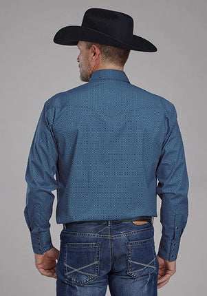 Roper 2163 Stretch Diamond Print (Blue) - Men's Western Shirt
