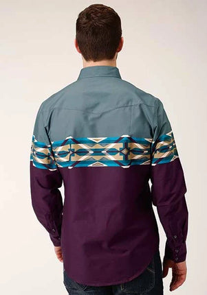 Roper 1412 Tile Aztec Border (Wine) - Men's Western Shirt