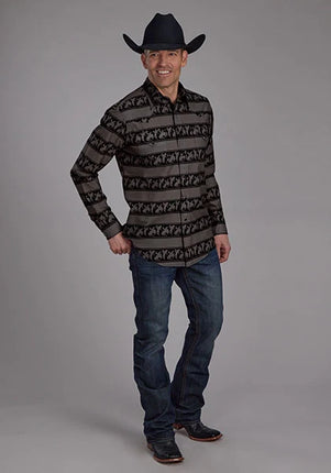 Roper 2117 Rodeo Stripe (Black) - Men's Western Shirt