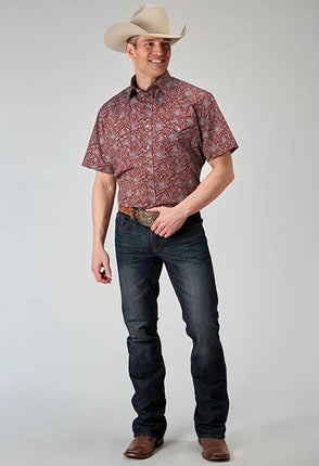 Roper 1896 Vintage Paisley (Red) - Men's Short Sleeve Shirt