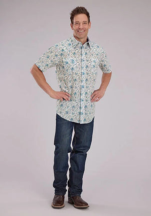 Roper 2463 Vintage Paisley Print (Blue) - Men's Short Sleeve Shirt