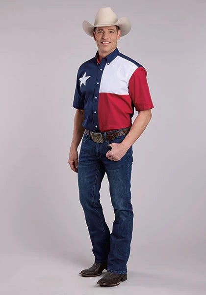 Roper Pieced Texas Flag (Multi) - Men's Short Sleeve Shirt