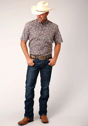 Roper 1453 Spring Paisley (Orange) - Men's Short Sleeve Shirt