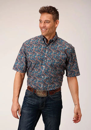 Roper 1558 Independence Foulard (Blue) - Men's Short Sleeve Shirt