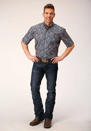 Roper 1558 Independence Foulard (Blue) - Men's Short Sleeve Shirt