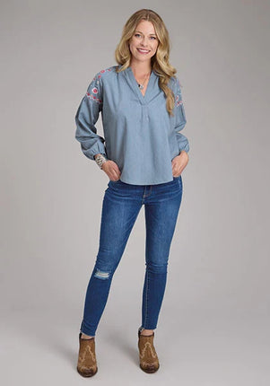 Roper 2435 Denim V-Neck (Blue) - Women's Western Blouse