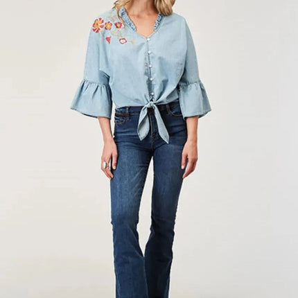 Roper Floral Applique (Denim) - Women's Cotton Shirt