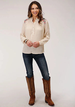 Roper 1293 Crinkle Rayon (White) - Women's Western Blouse