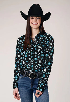 Roper 1778 Jewelry Print (Black) - Women's Western Blouse