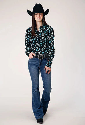 Roper 1778 Jewelry Print (Black) - Women's Western Blouse