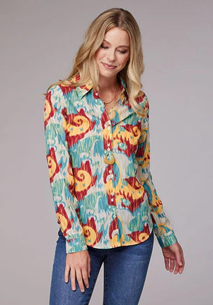 Roper 2073 Ikat Paisley (Blue) - Women's Western Shirt
