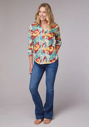 Roper 2073 Ikat Paisley (Blue) - Women's Western Shirt