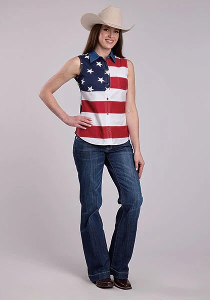 Roper Pieced Stars & Stripes (Multi) - Women's Sleeveless Shirt