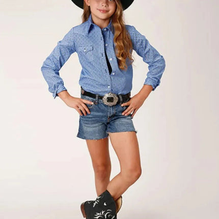 Roper Blue Thistle (Blue) - Girl's Western Snap Shirts (Closeout)