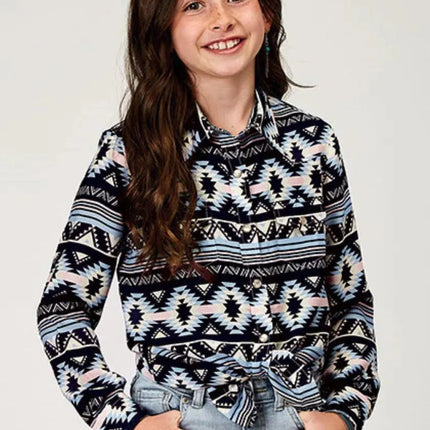 Roper Five Star (Navy Aztec) - Girl's Western Snap Shirt