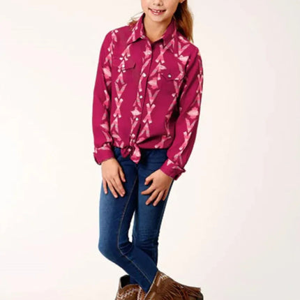 Roper Wine Aztec (Purple) - Girl's Western Snap Shirt