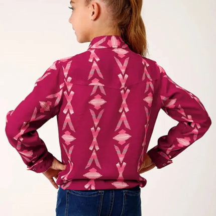 Roper Wine Aztec (Purple) - Girl's Western Snap Shirt