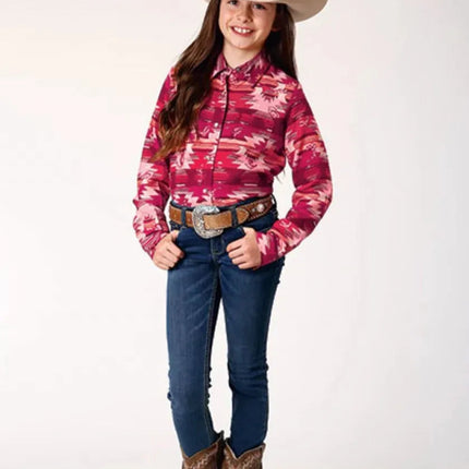 Roper Icon Aztec Print (Red) - Girl's Western Snap Shirt
