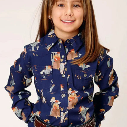 Roper Cowboy Toils (Blue) - Girl's Western Snap Shirt
