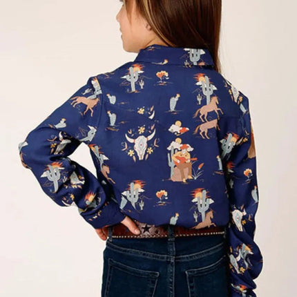 Roper Cowboy Toils (Blue) - Girl's Western Snap Shirt