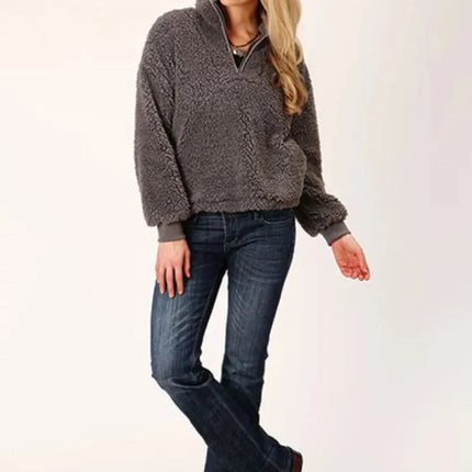 Roper Cropped Polar Fleece Pullover (Grey) - Women's Fleece Pullover