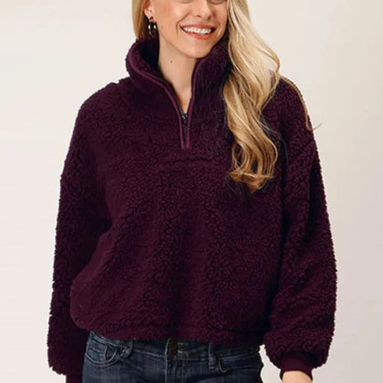 Roper Cropped Polar Fleece Pullover (Wine) - Women's Fleece Pullover