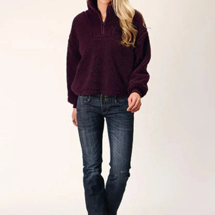 Roper Cropped Polar Fleece Pullover (Wine) - Women's Fleece Pullover