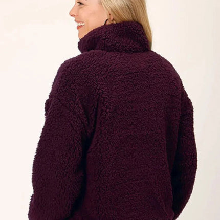 Roper Cropped Polar Fleece Pullover (Wine) - Women's Fleece Pullover