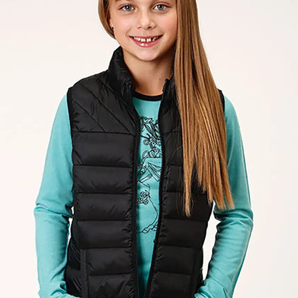 Roper Girl's Lightweight Puffer Vest (Black) - Children's Vest