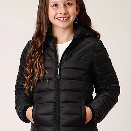 Roper Girl's Lightweigth Hooded Puffer Coat (Black) - Children's Jacket
