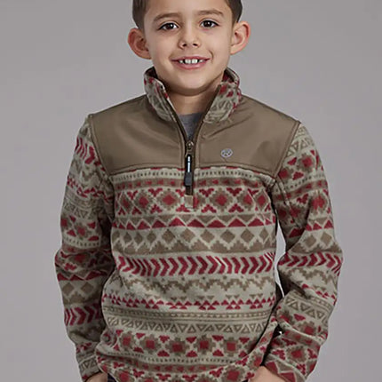 Roper Boy's Aztec Print Microfleece Pullover (Olive/Red) - Children's Jacket