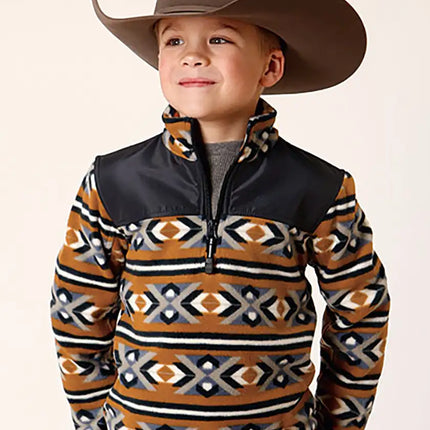 Roper Boy's Aztec Print Microfleece Pullover (Orange/Black) - Children's Jacket