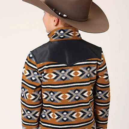 Roper Boy's Aztec Print Microfleece Pullover (Orange/Black) - Children's Jacket