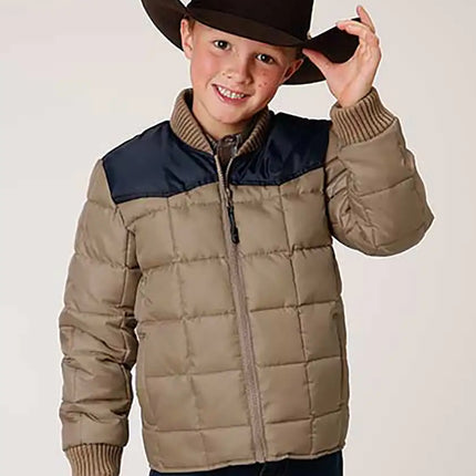 Roper Boy's Polyfill Puffer Coat (Khaki/Navy) - Children's Jacket
