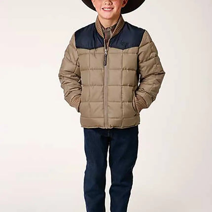 Roper Boy's Polyfill Puffer Coat (Khaki/Navy) - Children's Jacket