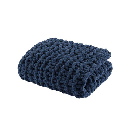 Chenille Chunky Knit Throw  Navy Blue