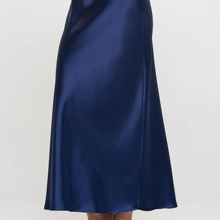 Navy Silky Satin Maxi Skirt