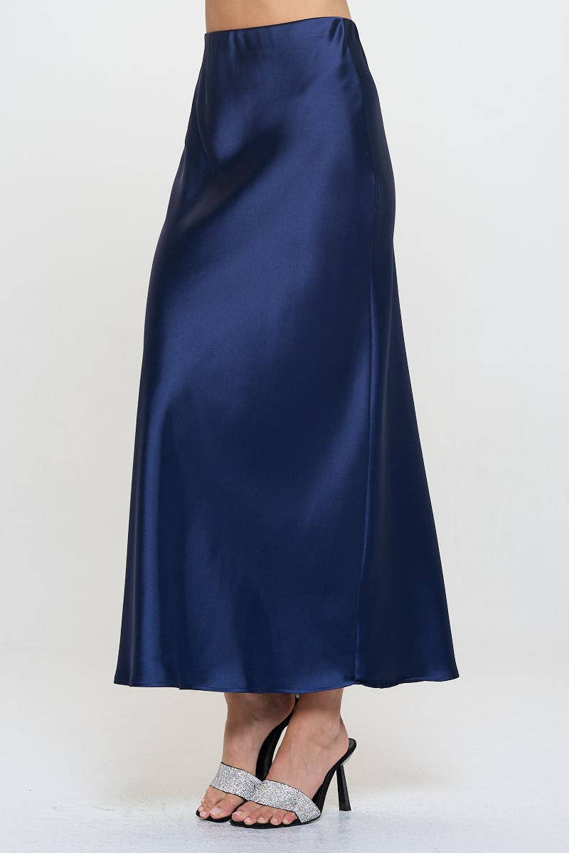 Navy Silky Satin Maxi Skirt