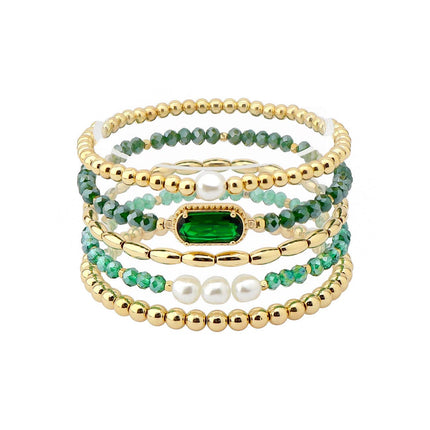 5 Green & Gold Stretch Bracelets