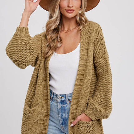 Chunky Cable knit Cardigan-Chocolate