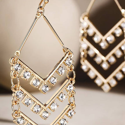 Chevron Dangle Earrings w/ Rhinestones