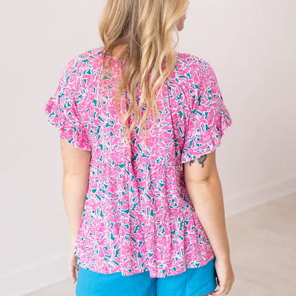 Pinks & Greens Floral Babydoll Blouse