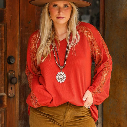 Rust Waffle Knit Blouse