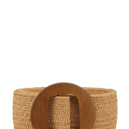Wood Buckle Elastic Straw Belt