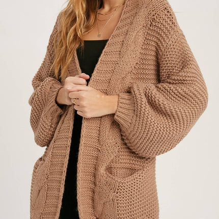 Chunky Cable knit Cardigan-Chocolate