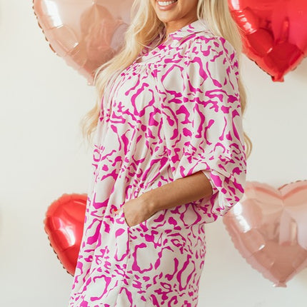 Pink Leopard Print Loose Fit Babydoll Mini Dress