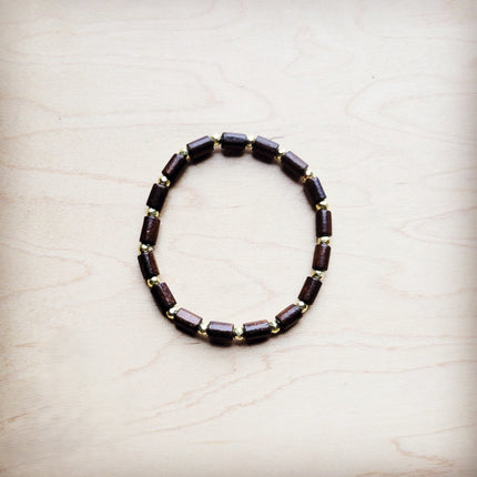 **Wood with gold accent beaded bracelet 807ss