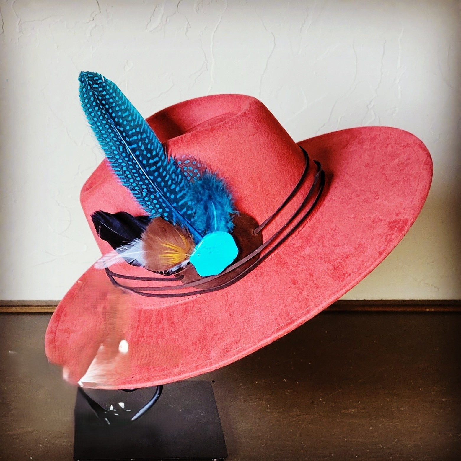 Boho Western Felt Hat w/ Choice of Turquoise Hat Accent-Rust 983a