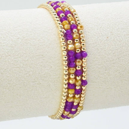 Set of 4 Yellow & Purple Beaded Bracelets