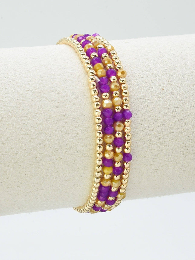 Set of 4 Yellow & Purple Beaded Bracelets